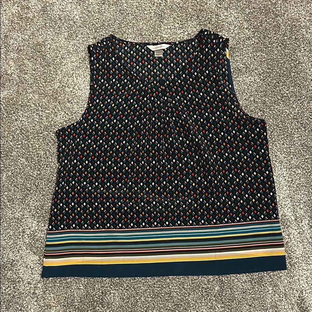 Christopher & Banks Geometric Sleeveless Top - Navy and Multicolor size XL